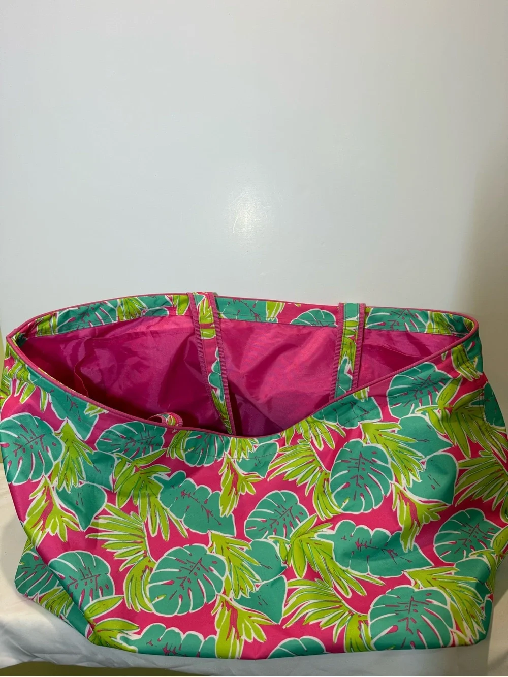Pink Tropical Leaf Tote Bag